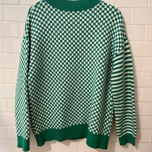 Green and White Striped Women's Sweater - Picture 3 of 4